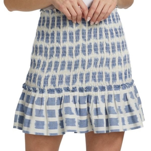 Veronica Beard Ecru Multi Aloya Smocked Pleated Hem Miniskirt - Picture 1 of 8